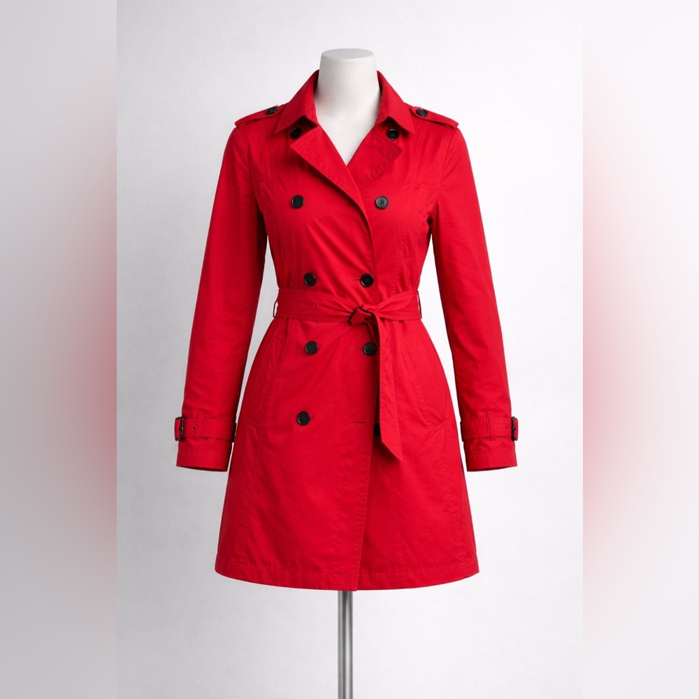 SCOTTeVEST Women’s Travel Trench Coat Red Hidden Pockets Belted Size M